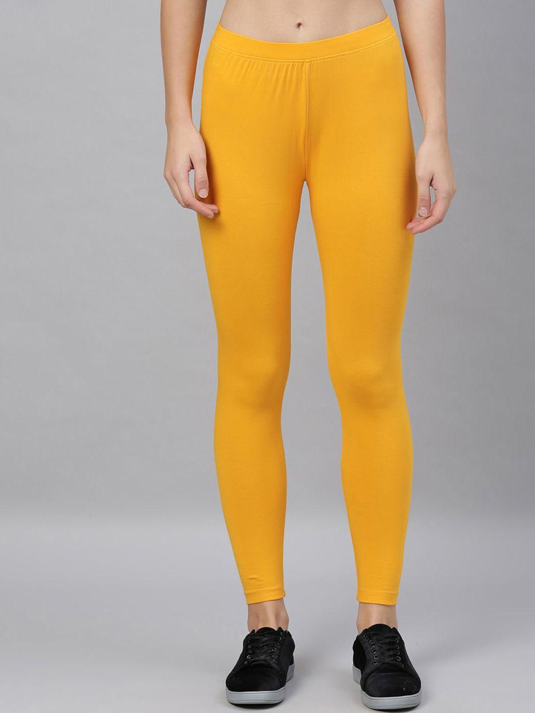 kryptic women yellow solid ankle length leggings
