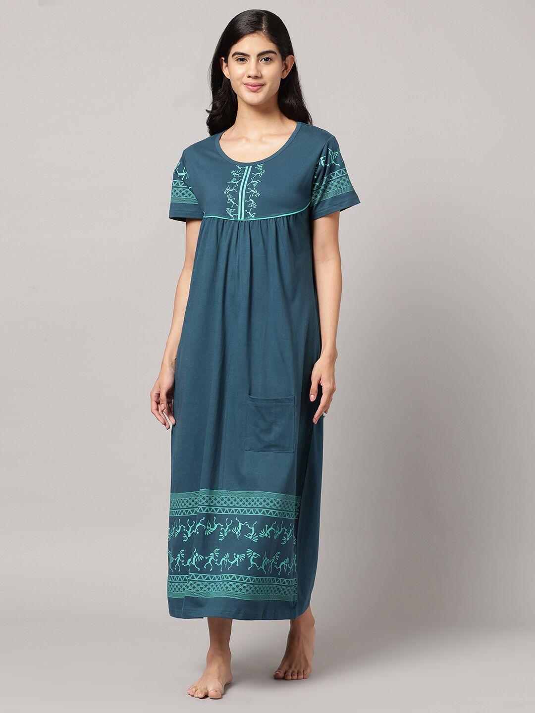 kryptic abstract printed pure cotton maxi nightdress