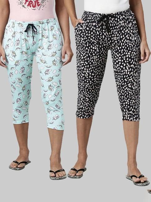 kryptic aqua & black printed capris - pack of 2