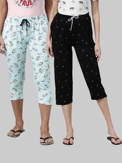 kryptic aqua & black printed capris - pack of 2