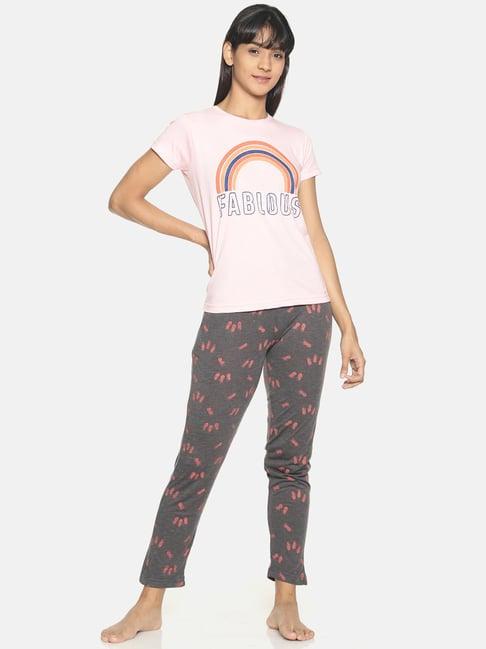 kryptic baby pink & grey printed t-shirt with pyjamas