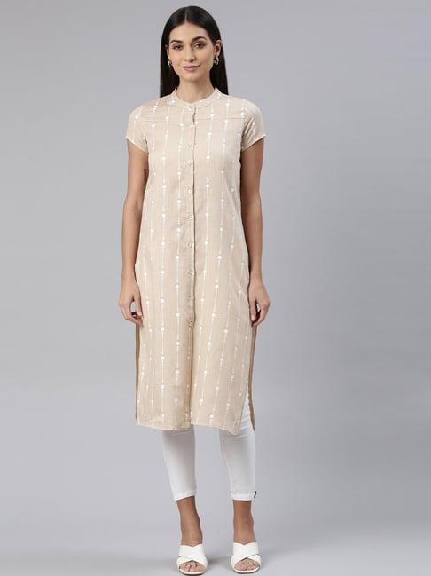 kryptic beige printed a line kurta