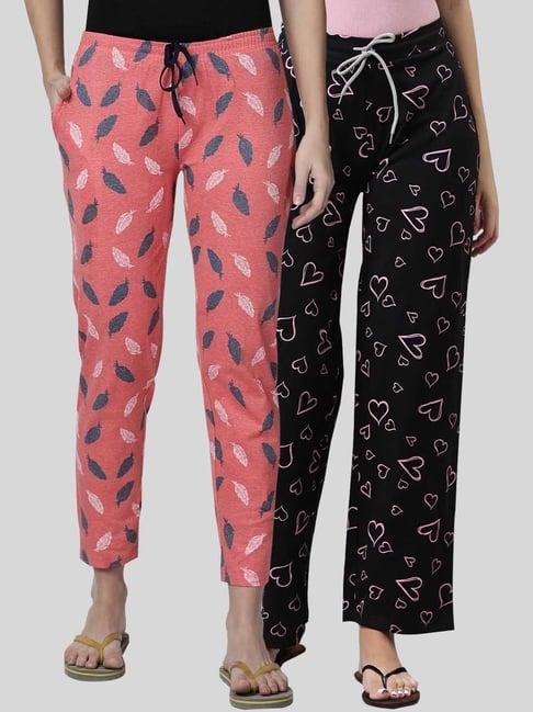 kryptic black & coral printed pyjamas (pack of 2)