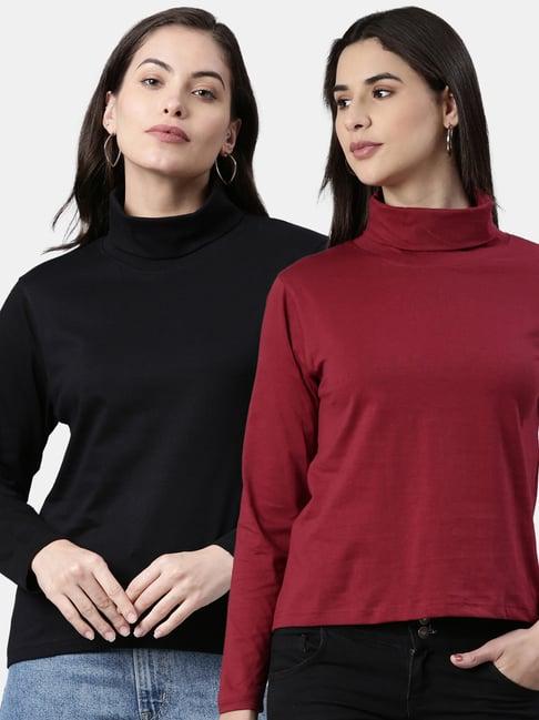 kryptic black & maroon cotton regular fit t-shirt (pack of 2)