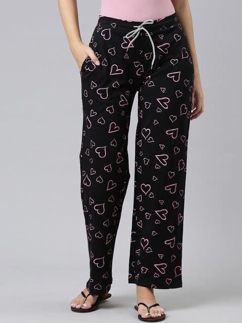 kryptic black cotton printed lounge pants