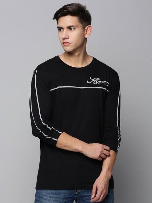 kryptic black regular fit graphic print t-shirt