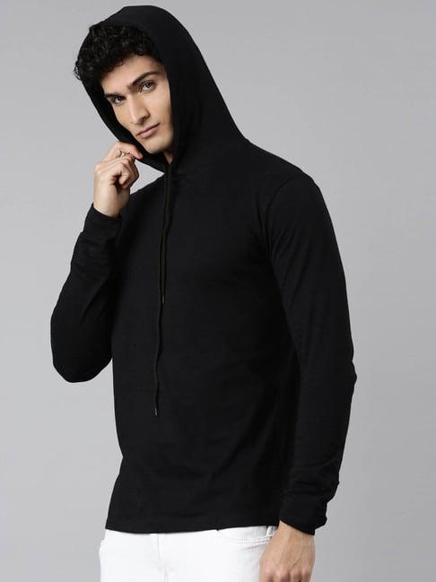 kryptic black regular fit hooded t-shirt