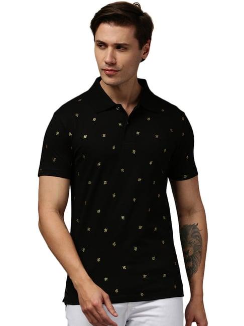 kryptic black regular fit printed polo t-shirt