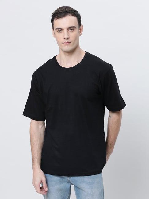 kryptic black relaxed fit printed oversized crew t-shirt