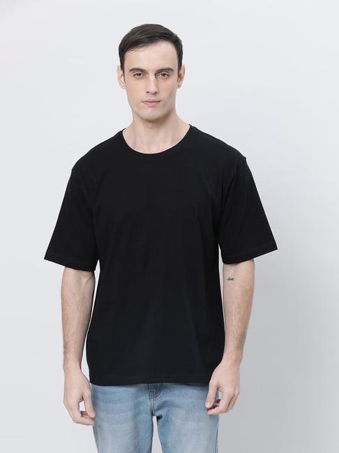 kryptic black relaxed fit printed oversized crew t-shirt