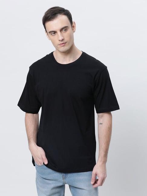 kryptic black relaxed fit printed oversized crew t-shirt