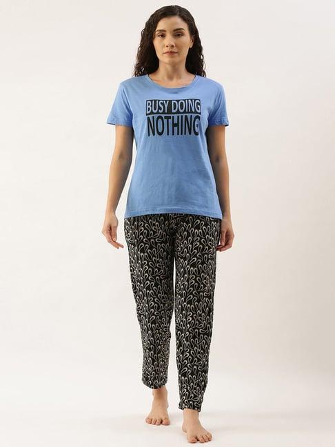 kryptic blue & black printed t-shirt with pyjamas