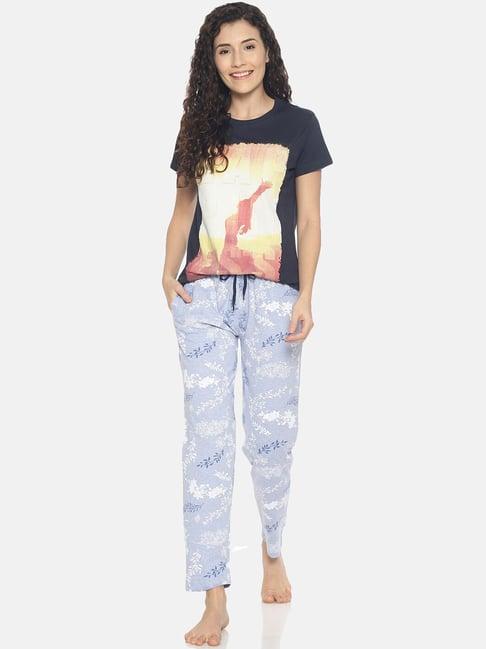 kryptic blue printed t-shirt with lounge pants