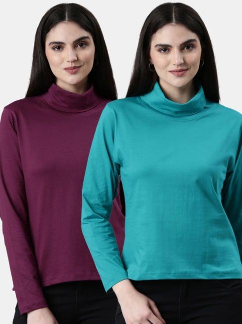 kryptic burgundy & teal cotton regular fit t-shirt (pack of 2)