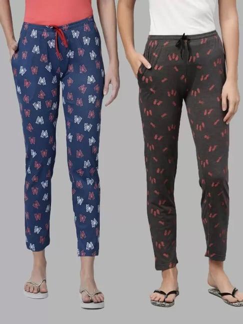 kryptic charcoal & blue printed cotton pyjamas - pack of 2