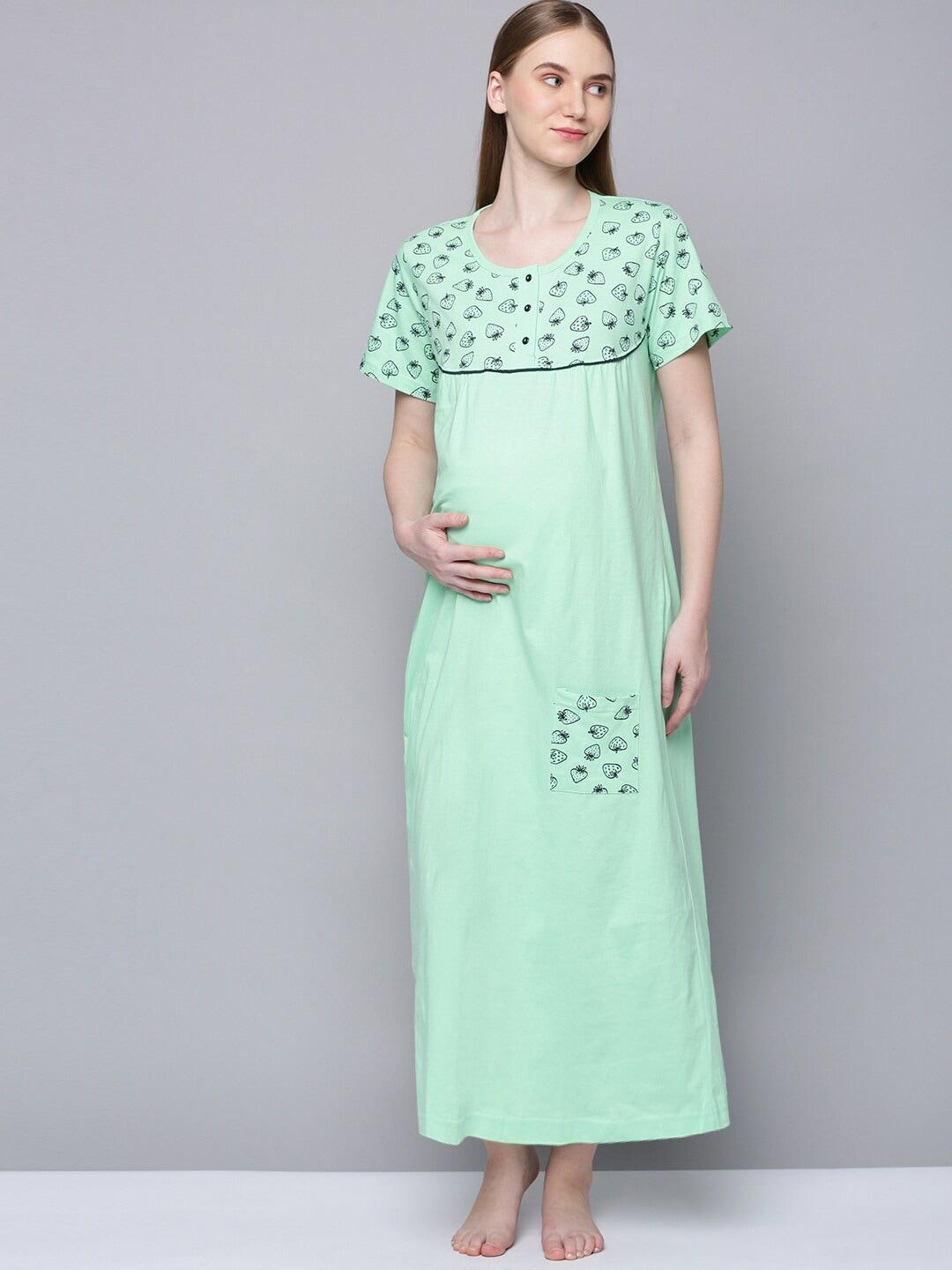 kryptic conversational printed pure cotton maternity maxi nightdress