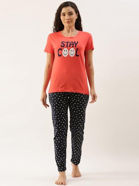 kryptic coral & navy printed t-shirt with pyjamas