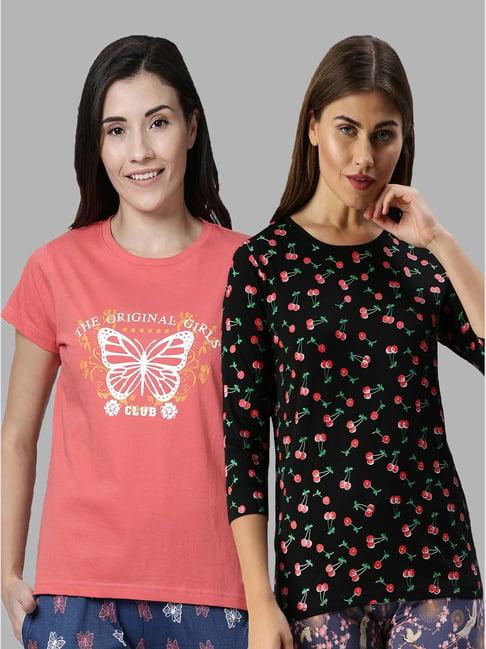 kryptic dark pink & black printed cotton t-shirt - pack of 2