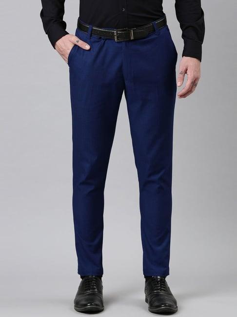 kryptic denim blue straight fit trousers