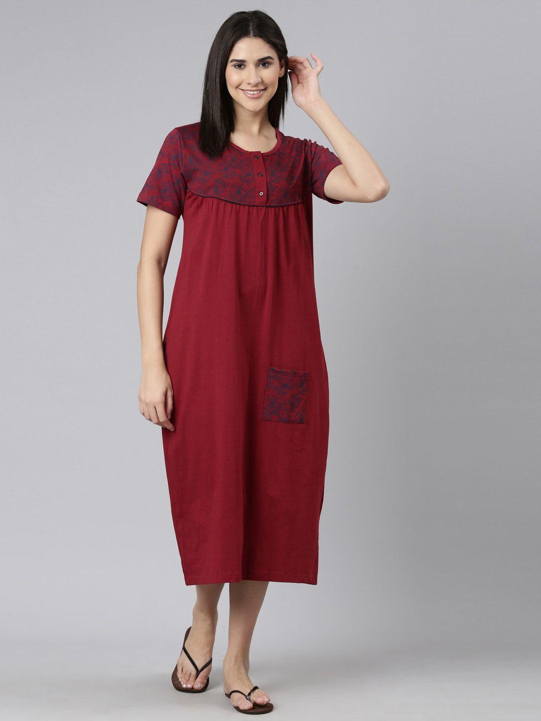 kryptic floral printed midi pure cotton nightdress