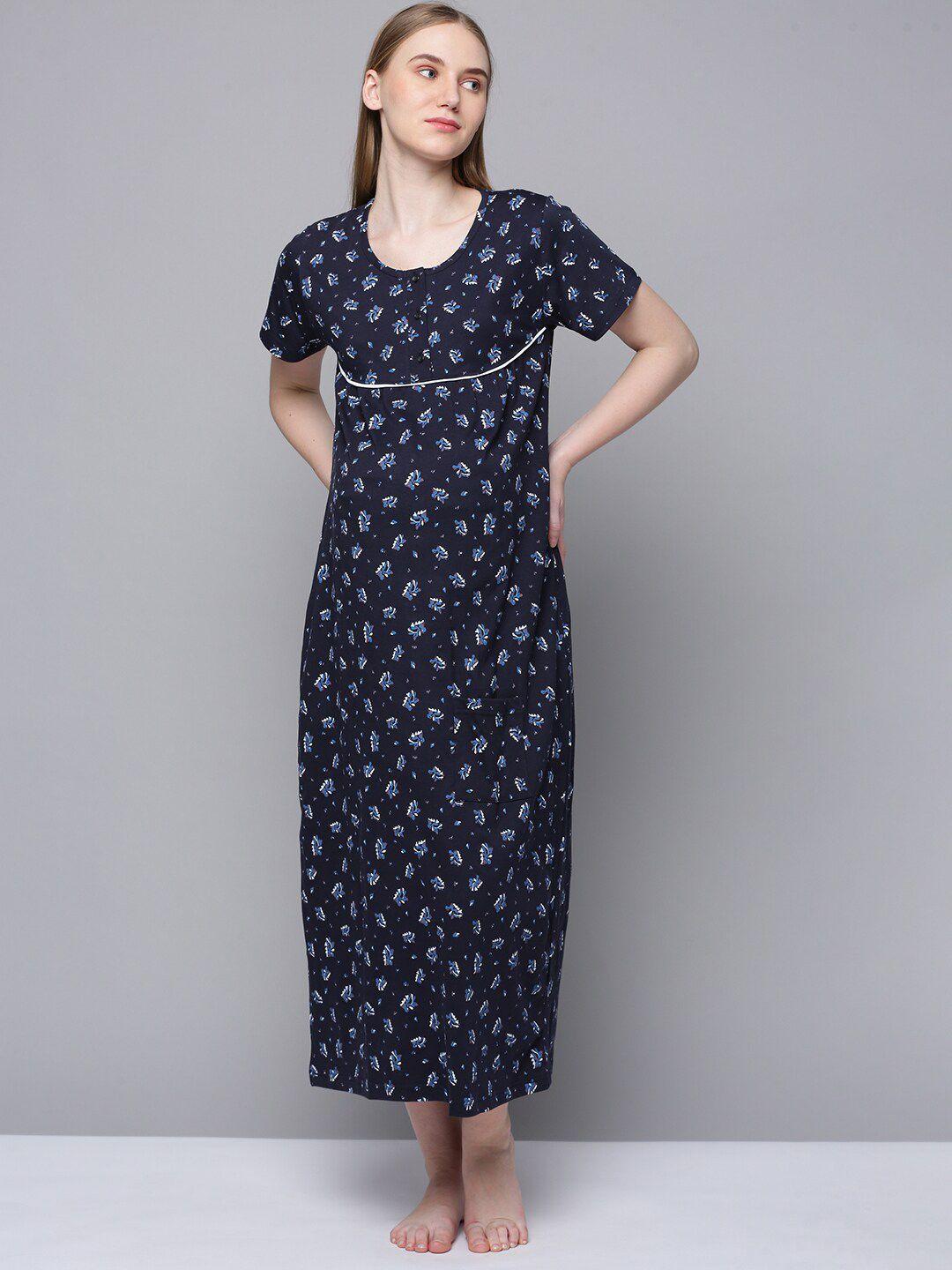 kryptic floral printed pure cotton maternity maxi nightdress