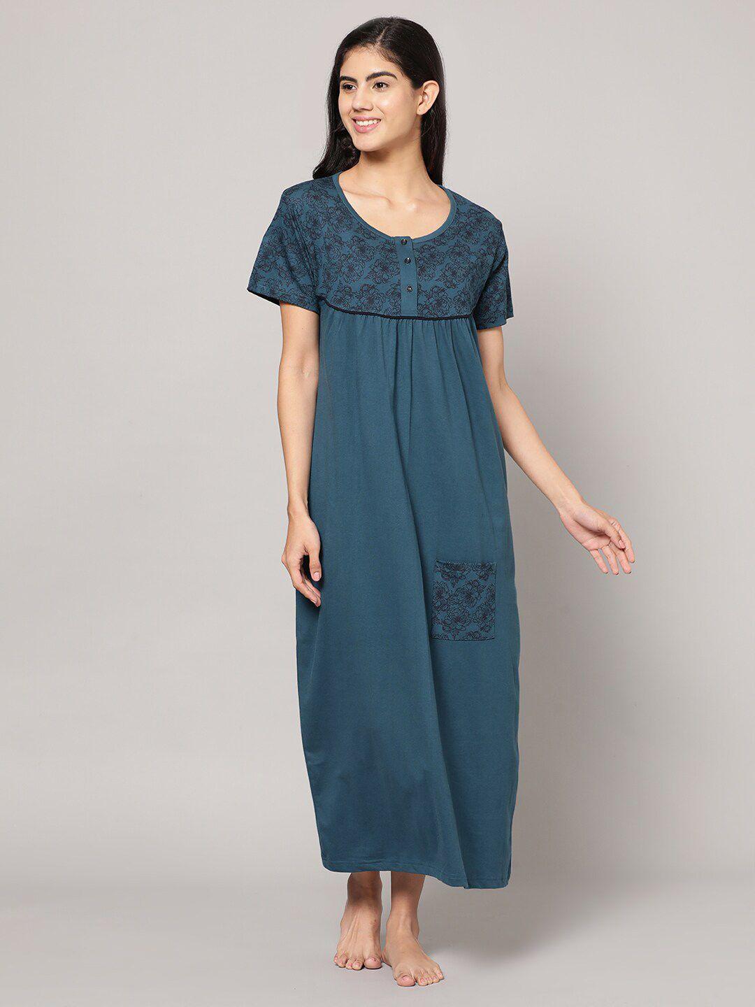 kryptic floral printed pure cotton maxi nightdress