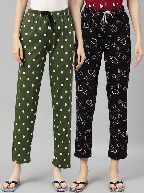 kryptic green & black printed pure cotton elasticated waist band regular fit pyjamas - pack of 2