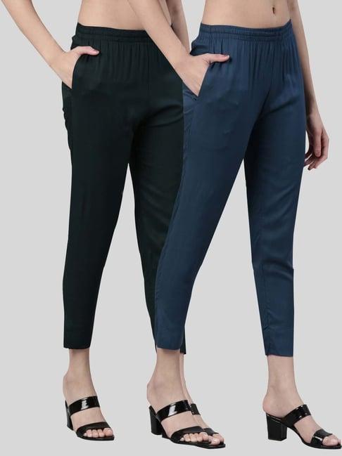 kryptic green & blue mid rise pants - pack of 2