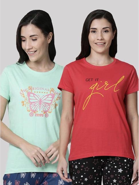 kryptic green & fuchsia printed cotton t-shirt - pack of 2