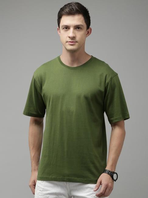 kryptic green cotton loose fit printed oversized drop shoulder t-shirt