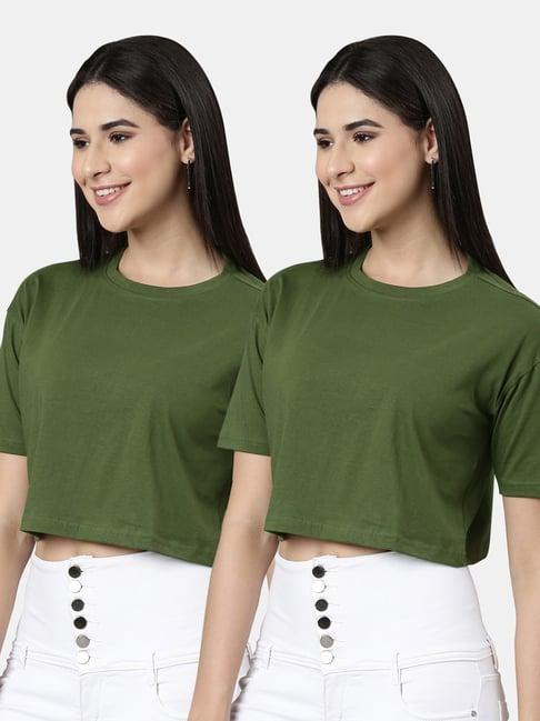 kryptic green cotton relaxed fit crop t-shirt (pack of 2)