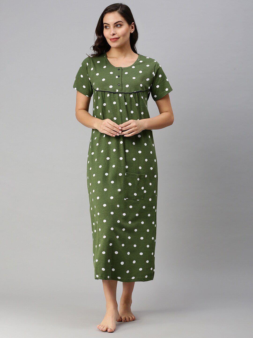 kryptic green printed pure cotton nightdress