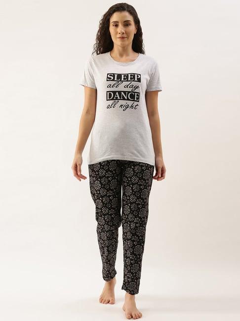 kryptic grey & black printed t-shirt with pyjamas