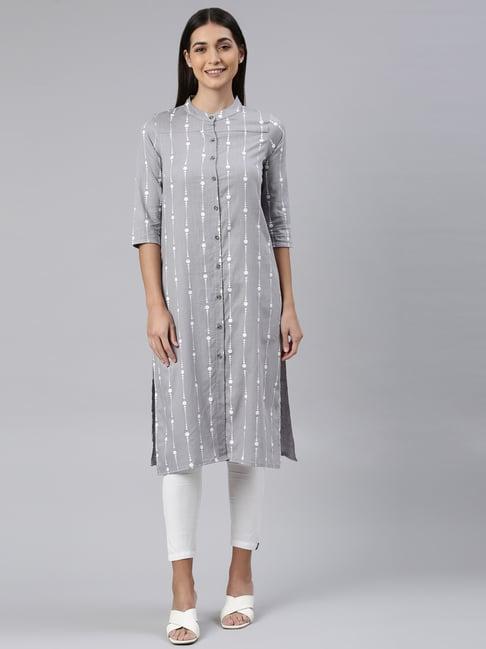 kryptic grey printed a line kurta