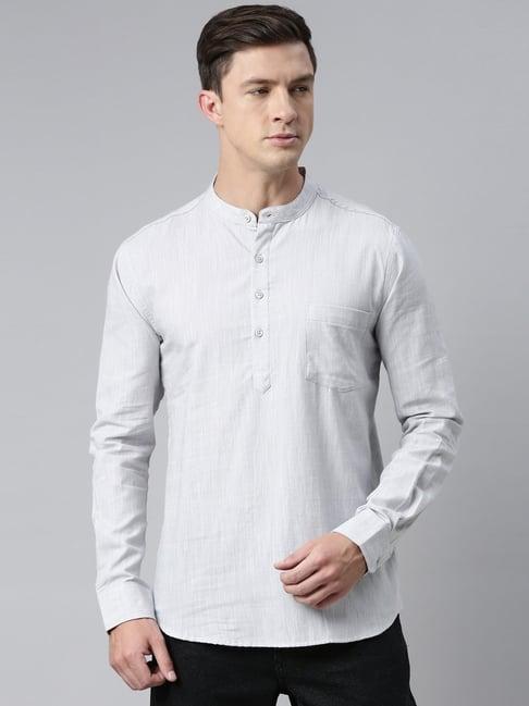 kryptic light grey mandarin collar short kurta