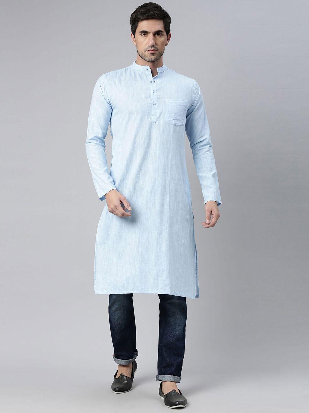 kryptic long sleeves mandarin collar straight cotton kurta