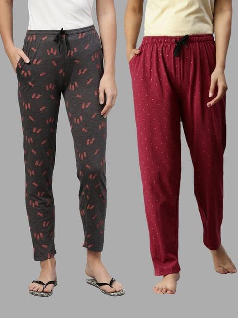 kryptic maroon & charcoal printed lounge pants - pack of 2