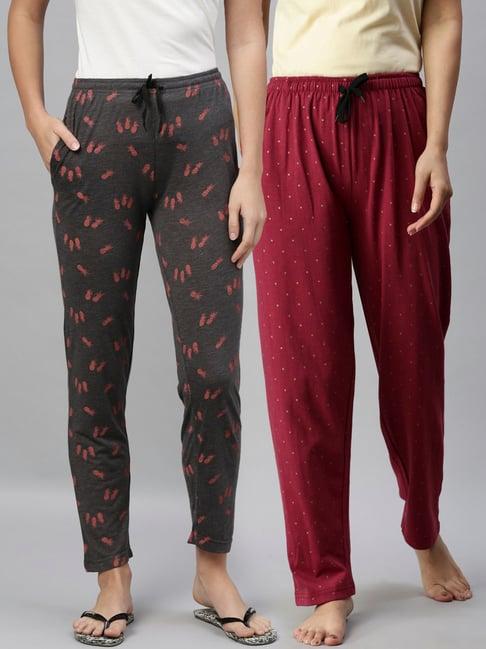 kryptic maroon & charcoal printed lounge pants - pack of 2