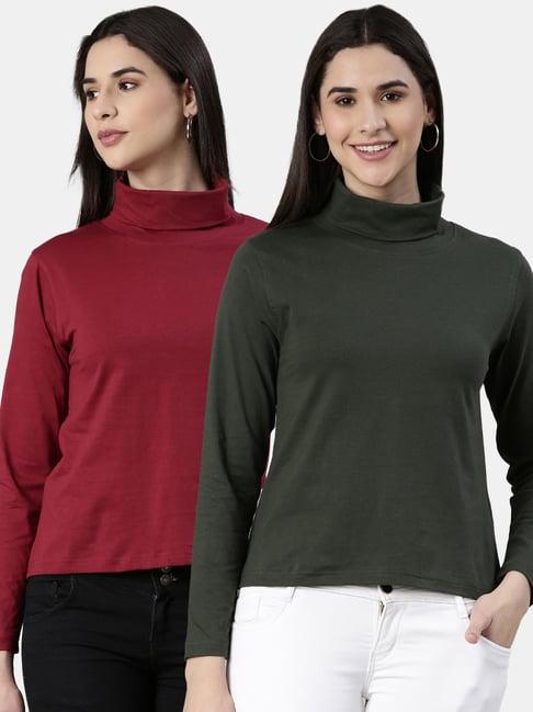 kryptic maroon & olive cotton regular fit t-shirt (pack of 2)