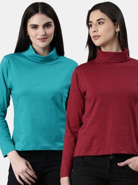 kryptic maroon & teal cotton regular fit t-shirt (pack of 2)