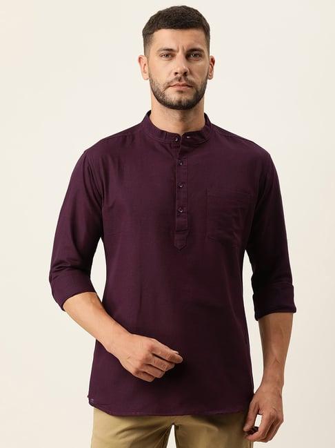 kryptic maroon mandarin collar short kurta