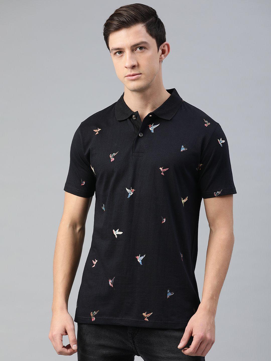 kryptic men black printed polo collar t-shirt