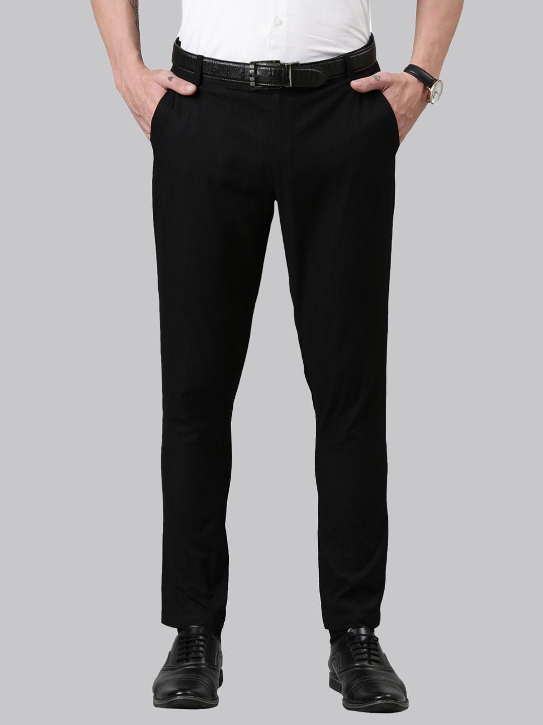 kryptic men black tapered fit cropped formal trousers