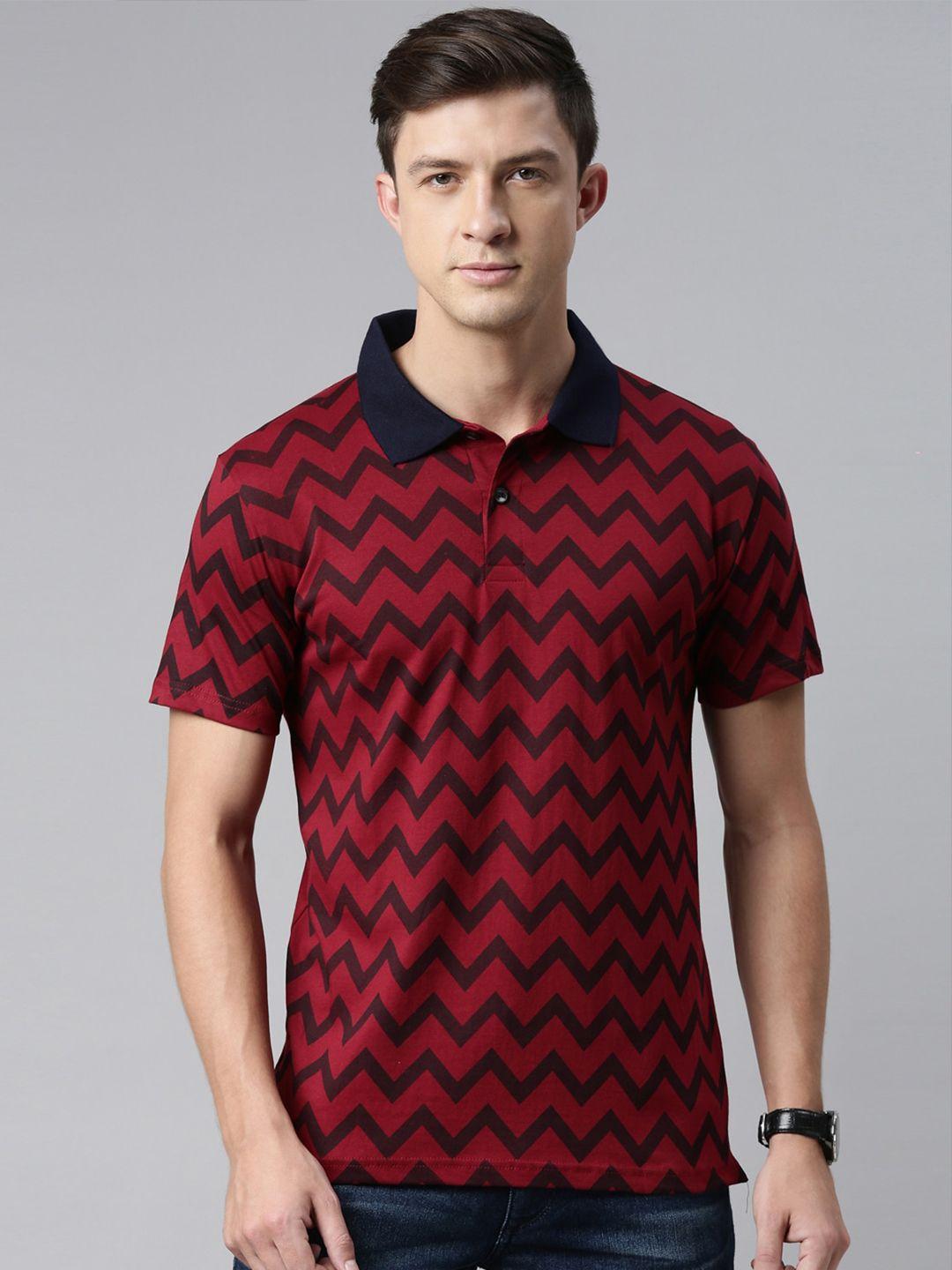 kryptic men maroon printed polo collar t-shirt