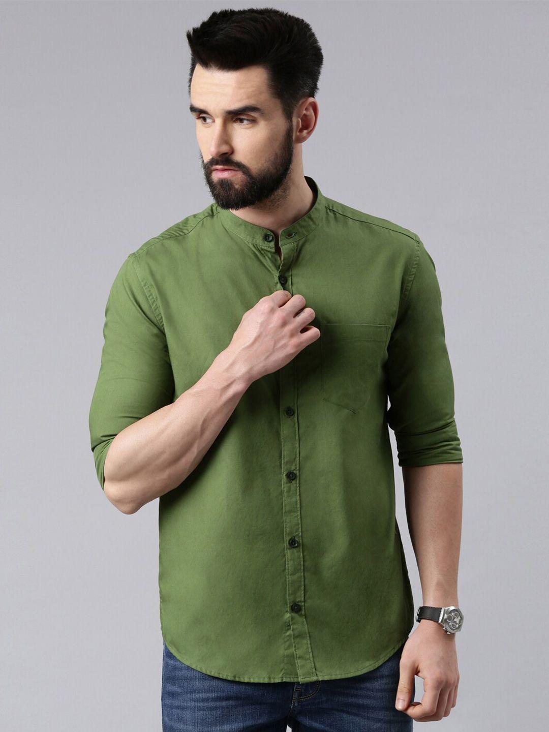 kryptic men olive green smart cotton casual shirt
