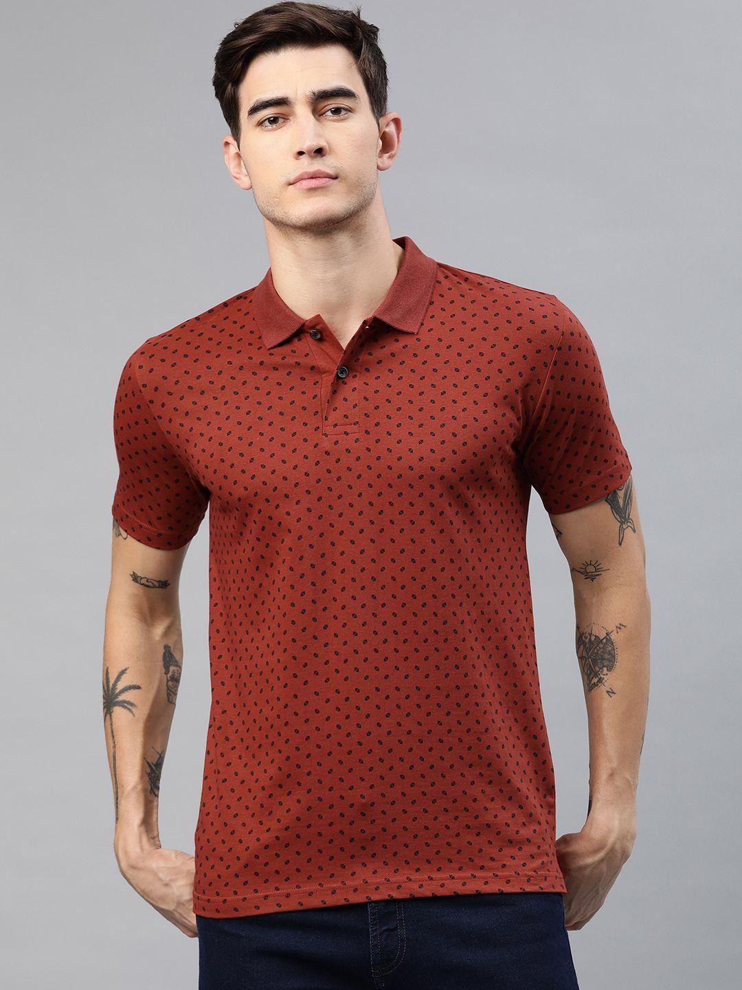 kryptic men rust red printed polo collar pure cotton t-shirt