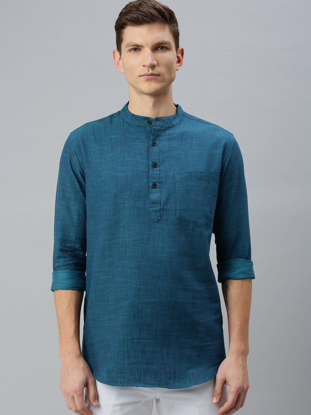 kryptic men teal pure cotton kurta