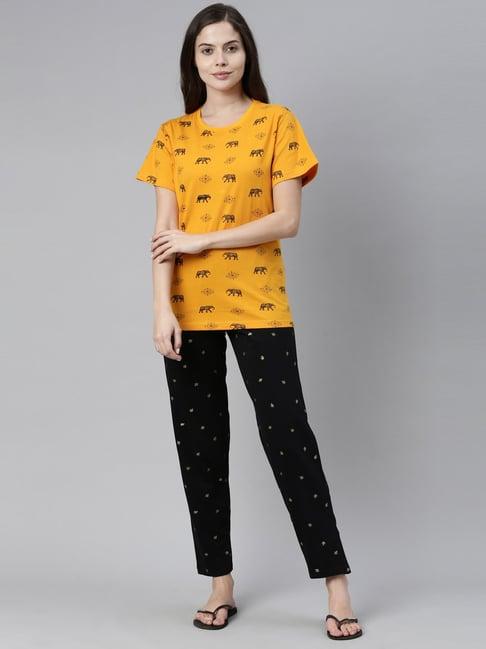 kryptic mustard & black printed t-shirt with pyjamas