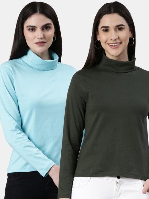 kryptic olive & aqua cotton regular fit t-shirt (pack of 2)