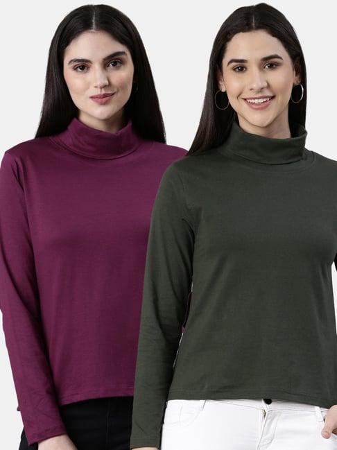 kryptic olive & burgundy cotton regular fit t-shirt (pack of 2)